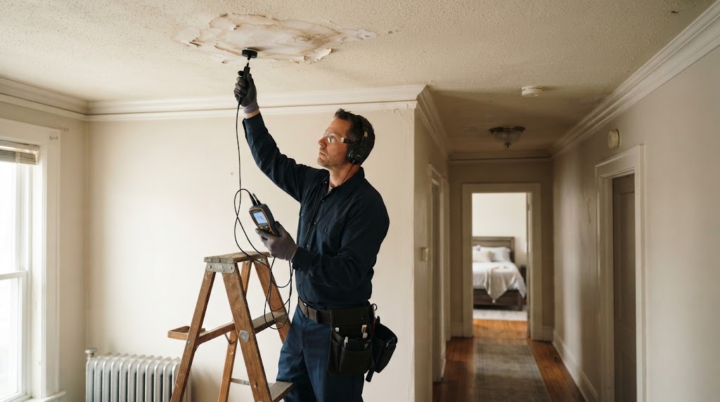 Acoustic ground sensor detecting slab leak under residential floor